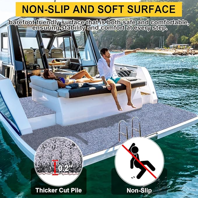 Marine Carpet,6 FT x 14 FT Blue-Gray Indoor Outdoor Carpet 0.2" Thick Boat Carpet with Water-Proof TPE Backing, Non-Slide Outdoor Marine Carpet Roll for Home, Patio, Porch, Deck