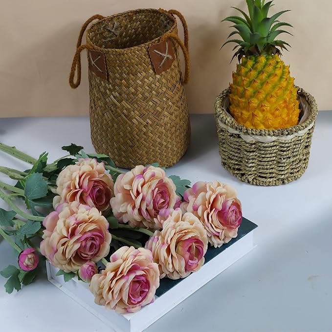 Artificial Ranunculus Flowers 23 Inch Long Stem - 6 Pack Silk Buttercup Stems for Wedding Bouquets, Centerpieces,Home Decor - Realistic Deep Pink Faux Floral Arrangements (Deep Pink)