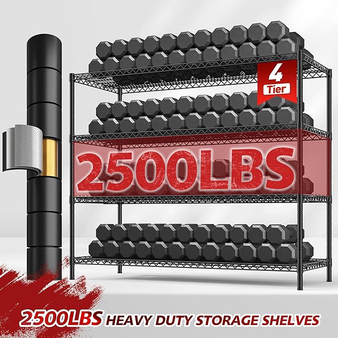 REIBII 55.5''W Storage Shelves 2500LBS Wire Shelving Unit with Wheels Heavy Duty Metal Shelves for Storage Adjustable Garage Storage Rack Pantry Shelf Kitchen Shelving, 75.6" H X 55.5''W X 24" D, 3PCS