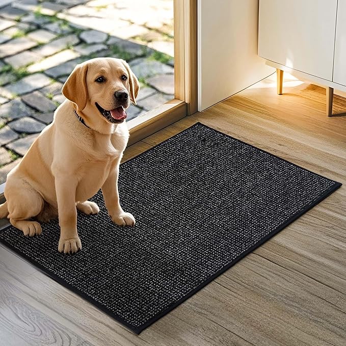 JSEI Dirt Trapper Door Mat 20"x32" Non-Slip Washable Entrance Mat, Dog Doormats, Absorbent & Fade-Resistant Floor Mats, Low Profile Welcome Mats for Entryway, Front Door, and Inside Entrance, Black