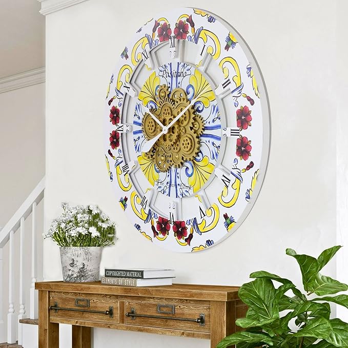 The Gears Clock Wall Clock Italy Collection with Moving Gears (Positano, 36 inch Round)
