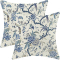 CXMEIFLY Spring Floral Birds Pillow Covers 16 x 16 Inch Set of 2 for Chinoiserie Flowers Decor Throw Pillows Blue and White Plant Outdoor Decorative Cushion Cases for Couch Bed Decorations
