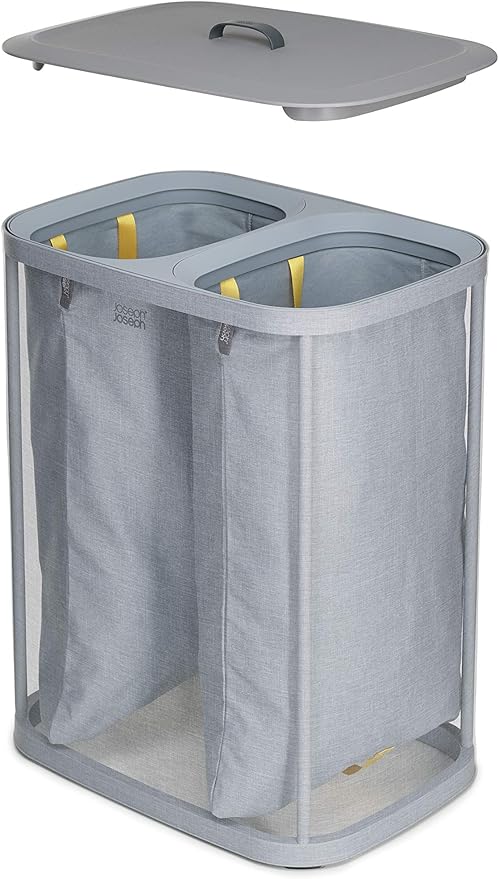 Joseph Joseph Tota 90 liter/23.8 gallon Laundry Hamper Separation Basket with lid, 2 Removable Washing Bags with Handles - Gray