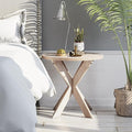 COZAYH Farmhouse Cross Leg Round End Table - Vintage Grey
