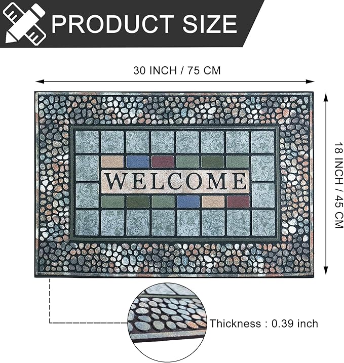 CHICHIC Rectangle Entrance Door Mat Large 18 x 30 Inch Entry Way High Traffic Area Doormat Front Door Rugs Outdoors Heavy Duty Welcome Mat, Non Slip Rubber Back Low Profile for Garage