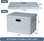 Large 17" 36 Quart Collapsible Stackable Storage Bins with Lids, 3 Packs Blue-Grey Linen Fabric Closet Boxes with Lids, Storage Cube Baskets Container Organizers for Bedroom (17x12x11)