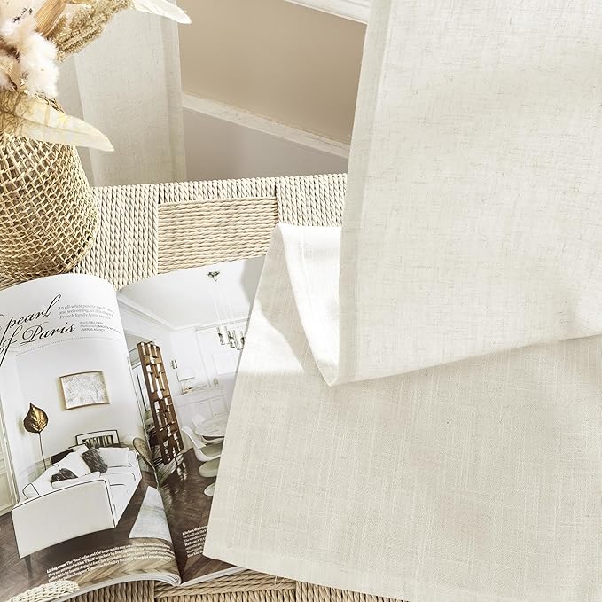 Joydeco Linen Curtains 2 Panel Set, Ivory on Linen Curtains 96 Inch Long, Light Filtering Drapes for Living Room, 70 Inches Wide Drapes with Rod Pocket Back Tab (96" L x 70" W, Ivory on Linen)