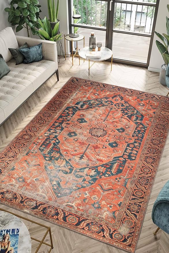 Keen Home Design 3x5 Rug - Machine Washable Entry Rug with Non-Slip Backing, Ideal for Enteryway, Kitchen, Bathroom, Laundry Room - Vintage, Easy Clean, Durable, Low Pile Rug - (3' x 5')