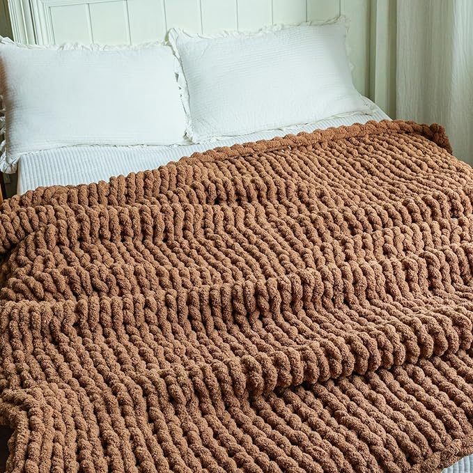 Chunky Knit Blanket - Luxury Soft Cozy 60 * 80 Throw Blanket,100% Woven Blanket Rope Knot Throw Blanket for Couch, Sofa, Home Decor, Gift - Machine Washable（Brown）