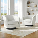 Swivel Barrel Accent Chair, Modern Round Chenille Fabric Arm Chair for Living Room, Bedroom, Comfy Club Reading Chairs for Adults（Chenille Fabric, Beige, Set of 2