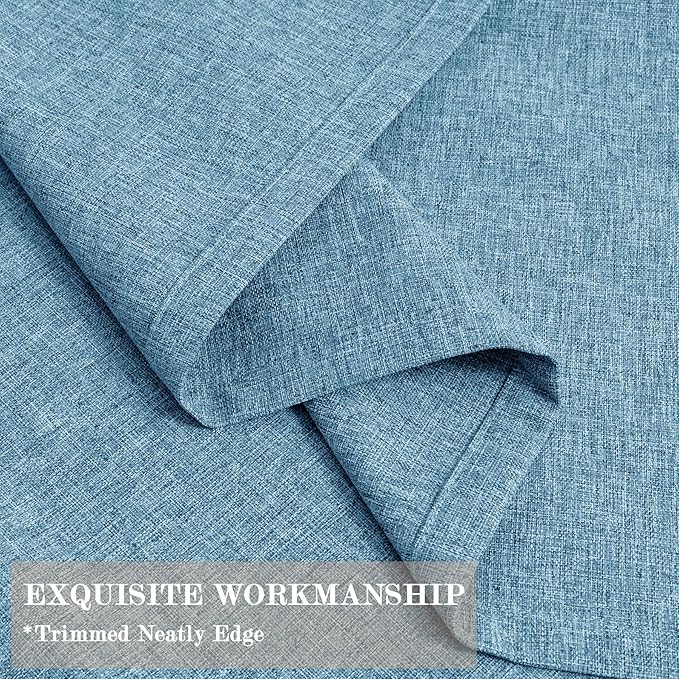 Blue Pinch Pleat 100% Blackout Drapes Linen Blend, Room Divider, Room Darkening, Energy Saving, Furniture Protecting, Light Blocking Extra Wide Privacy Curtains, 200Wx108L, 1 PC