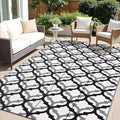 OLANLY Reversible Outdoor Rug 5x8 ft Clearance, Waterproof Outdoor Plastic Straw Rug with Interlacing Pattern, RV Mat for Patio, Camping, Balcony, Deck, Backyard, Black & White