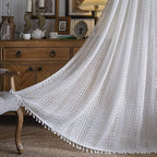 Sutuo Home White Crochet Boho Curtains 72 Inches Length, Sheer Lace Handmade Tassels Knitted Window Treatment Vintage Rustic Bohemian Farmhouse Drape for Bedroom Rod Pocket 1 Panel 59" W x 72" L