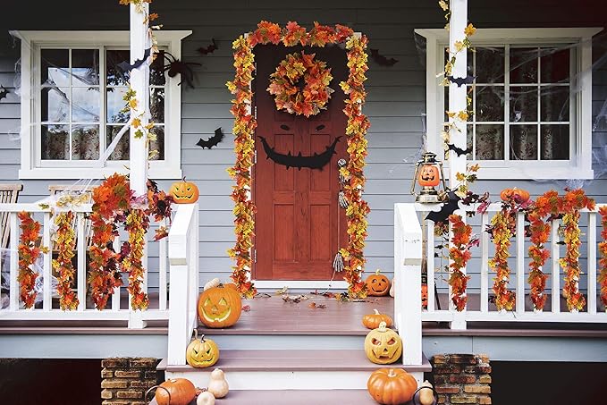 RECUTMS 2 Pack Fall Maple Garland - 5.8 FT/Pcs Autumn Hanging Fall Leave Vines for Home Garden Wedding Party Thanksgiving Dinner Fireplace Door Frame Doorway Backdrop Christmas Decor