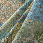 NEWLAKE Cotton Patchwork Bedspread, 3-Piece Bedding Quilt Set with Real Stitched Embroidery, Reversible Matelasse Bed Coverlet Set,Green Farmhouse Garden,Queen Size