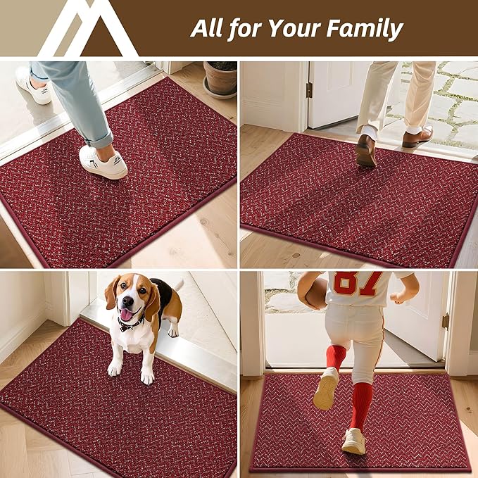 COSY HOMEER-Door-Mat 24"x36" Non Slip Absorbent Entryway Rugs Dirt Trapper Doormats Washable Entrance Mats Low Pile Welcome Floor Mat for Front Back Door and Entry Mats,Red