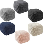 Casafield Square Pouf Ottoman, Black - 18.5" W x 18.5" D x 14.5" H Cotton Knit Foot Stool - Boho Floor Pouffe for Living Room, Bedroom, Home Office