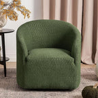KINWELL 32" Wide Modern Boucle Swivel Barrel Chair, No Assembly Round Upholstered Swivel Accent Armchair for Living Room, Bedroom, Office (Green)