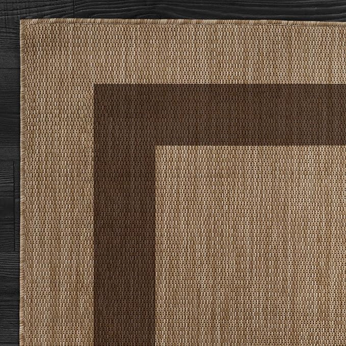 CAMILSON Outdoor Rug 8x10 - Modern Outside Rugs for Patios Porches Waterproof Durable Washable Non-Shedding, Easy-to-Clean Indoor Outdoor Area Carpet (8 x 10, Bordered - Jute)