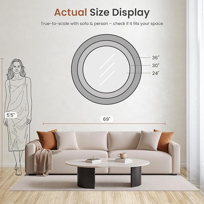 30" Round Window Mirror, Vintage Coastal Wall Mirror with Distressed Blue Wood Frame & Faux Windowpanes, Farmhouse Cottagecore Decor for Living Room, Entryway, or Dining Room