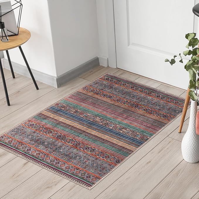 Keen Home Design 2x3 Rug - Machine Washable Entry Rug with Non-Slip Backing, Ideal for Enteryway, Kitchen, Bathroom, Laundry Room - Vintage, Easy Clean, Durable, Low Pile Rug - (2' x 3')