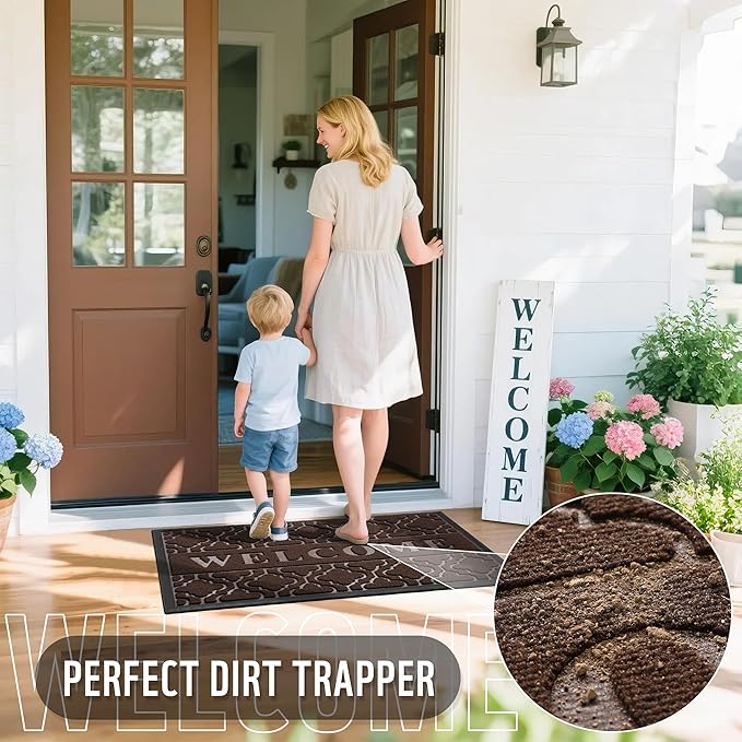 Yimobra Fall Door Mat Outdoor Indoor 29.5x17, All-Weather Waterproof Front Door Mat Outside Entrance, Non-Slip Low Profile Porch Patio Doormat, Brown