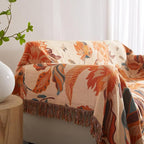 Boho Throw Blanket for Bed 60”x80”, 100% Cotton Woven Blanket for Couch Sofa, Ultra Soft 4-Layer Muslin Quilt with Floral Printed, Farmhouse Bed Blanket/Cover for Living Room Decor