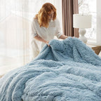 Bedsure GentleSoft Fuzzy Sherpa Faux Fur Blue Twin Blanket Cozy Gifts for Women Men, Soft Fleece Plush Warm Minky Thick Blanket Twin Size for Bed, Couch, Room Decor Dorm Essentials Blue Gifts, 60x80