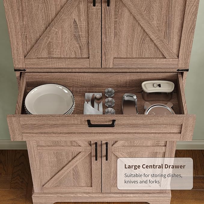 72'' Kitchen Storage Pantry Cabinet, Tall Storage Cabinet with 8 Door Shelves, 2 Cabinets and 1 Drawer, Freestanding Cupboard for Kitchen, Dining Room, Bathroom, Laundry, Living Room, Espresso