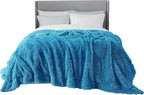Bedsure GentleSoft Fluffy Bright Blue Blankets Queen Size for Bed, Thick Sherpa Faux Fur Fleece Fuzzy Plush Winter Warm Soft Queen Blankets, Bedroom Decor Blue Cozy Gifts for Women Men, 90x90