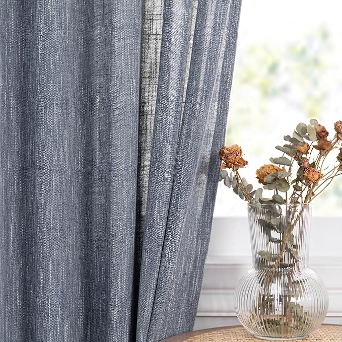 MYSKY HOME Semi Sheer Curtains 72 Inch Length, Light Filtering Window Drapes French Door Curtain Panels Privacy Shade Burlap Farmhouse Rustic Style for Doorways, 50" x 72", Dusty Blue, 2 Panels