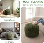HIGOGOGO Round Stuffed Pouf Ottoman, Stripe Faux Fur Poufs with Foam Chunk Filling, Furry and Fluffy Pouf Foot Stool Storage Ottoman, 26 X 18 Floor Poufs Foot Rest for Living Room, Green