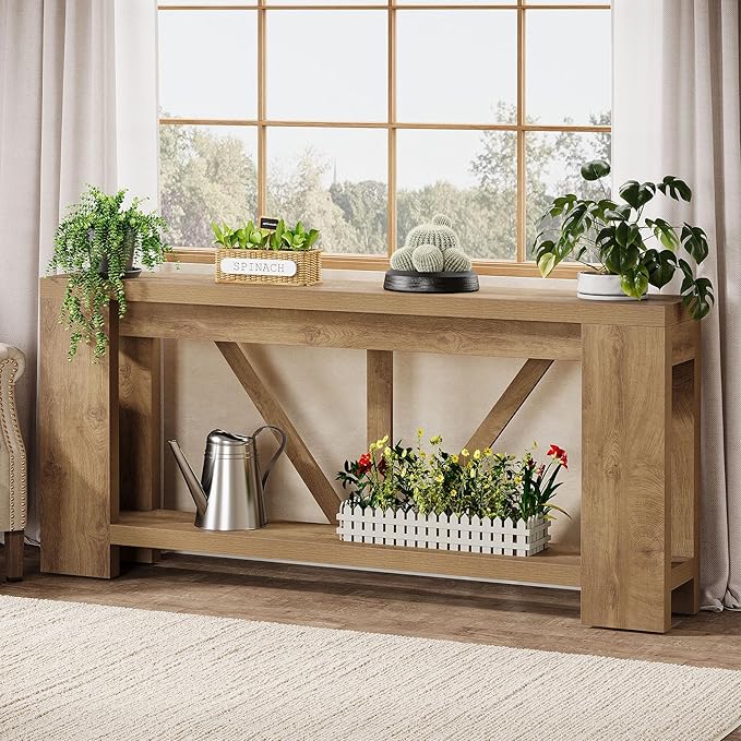 Tribesigns 70.9" Extra Long Entry Table, Farmhouse Wood Console Table with Storage, Modern Accent Sofa Table Behind Couch Foyer Tables for Entryway, Living Room, Entrance, Light Brown
