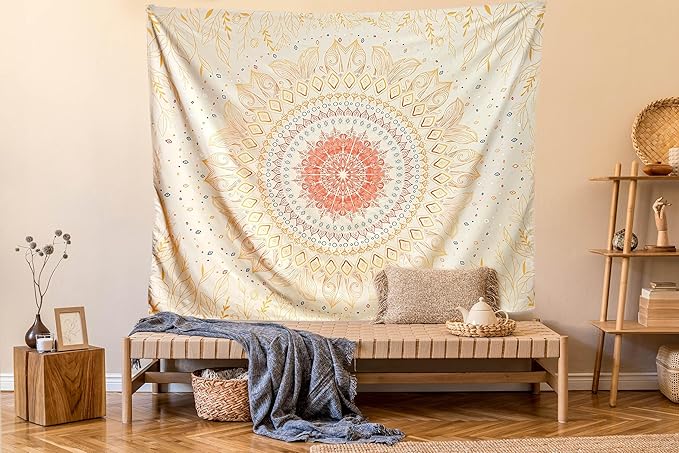 Damanse Floral Tapestry Wall Hanging Cute,Boho Wall Tapestry for Bedroom Aesthetic,Mandala Living Room Decor for Teen Girls (Yellow, 49.2"x59.1")