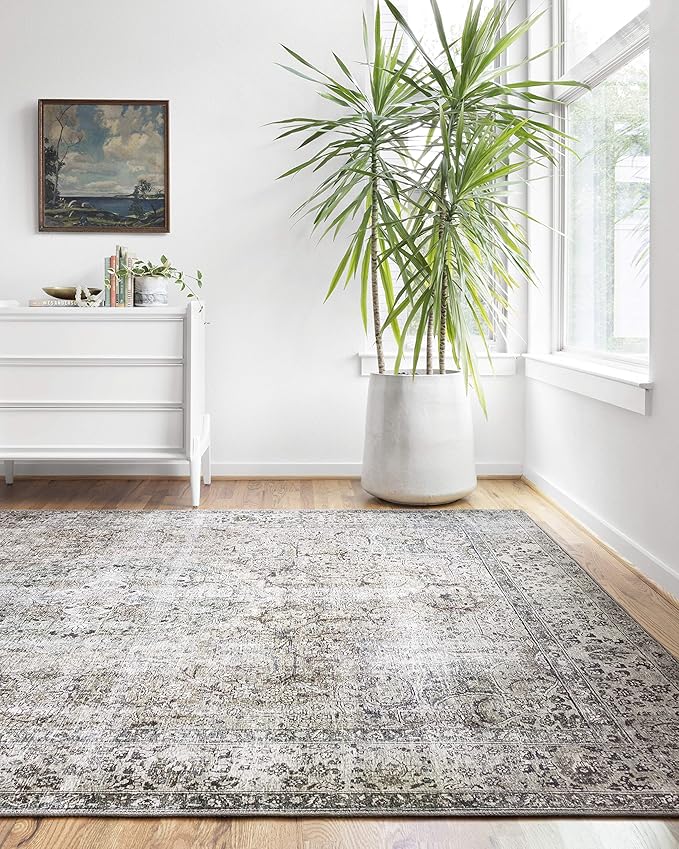 Loloi Layla Collection LAY-06 Taupe/Stone 3'-6" x 5'-6" .13" Thick Accent Rug, Soft, Durable, Vintage Inspired, Distressed, Low Pile, Non-Shedding, Easy Clean, Printed, Living Room Rug