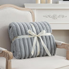 Amélie Home Faux Fur Throw Blanket for Couch, Cozy Fuzzy Fluffy Fur Luxurious Soft Striped Plush Gift Blankets for Family Sofa Chair Bed Living Room Bedroom, 60"x80", Light Grey