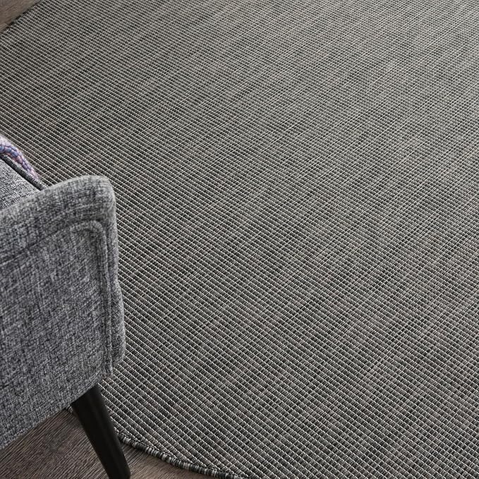 Nourison Positano Indoor/Outdoor Charcoal 6' x Round Area Rug, Easy Cleaning, Non Shedding, Bed Room, Living Room, Dining Room, Backyard, Deck, Patio (6 Round)