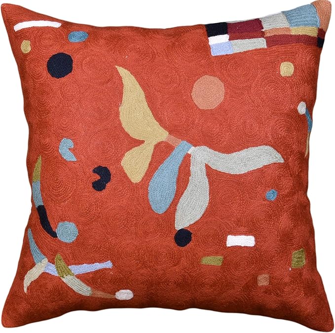 Kandinsky Modern Pillow Cover Orange Abstract Pillowcase Modern Chair Cushion Contemporary Pillowsham Outdoor Mid Century Chair Handmade Wool Size 18x18