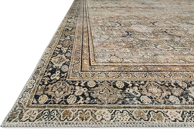 Loloi Layla Collection LAY-03 Olive/Charcoal 9'-6" x 14' .13" Thick Area Rug, Soft, Durable, Vintage Inspired, Distressed, Low Pile, Non-Shedding, Easy Clean, Printed, Living Room Rug