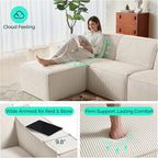 LINSY HOME Modular Sectional Sofa, 105" Boneless Couch L Shaped 3-Seat Sofa with Movable Ottoman, Corduroy Sectional Cloud Couches for Living Room, No Assembly Required, Beige