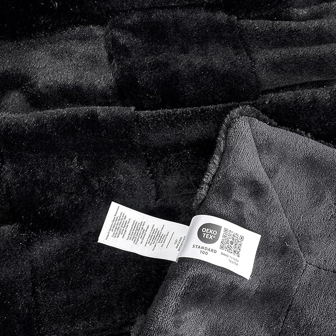 Cozy Bliss Checkered Faux Rabbit Fur Black Throw Blanket, Soft Fuzzy Fluffy Minky Furry Plush Blankets for Couch, Bed (50 * 60 Inches Black)