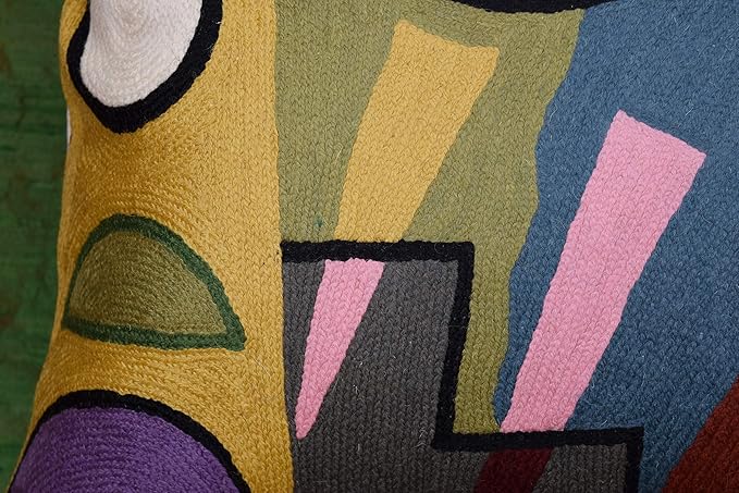 Kandinsky Modern Pillow Cover - Soul II | Mid Century Chair Cushions | Abstract Throw Pillows | Contemporary Pillowcase | Modern Couch Pillows | Hand Embroidered Cushion | Wool Size 18x18