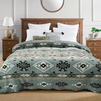 CASAAGUSTO Boho Sherpa Throw Blanket, Aztec King Size Blanket, Ultra Soft, Warm, Cozy, Plush, Thick Fleece Bohemian Throw Blanket for Couch, Bed, Sofa (Olive Green 108 * 90 Inch)