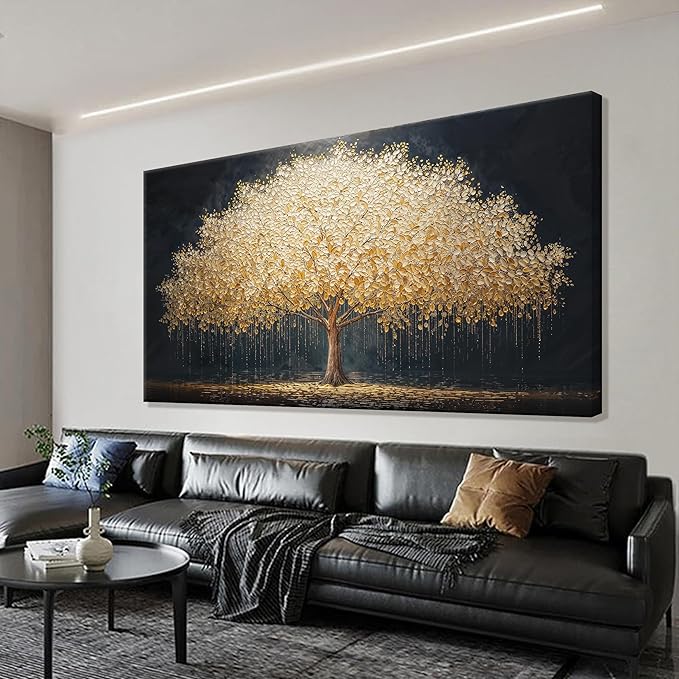 Canvas Wall Art Decor Gold Tree Of Life Abstract Wall Decor Artwork Canvas Prints Painting Gold Tree Wall Art Pictures For Bedroom Dining Room Home Office Artwork 20"X 40" Ready To Hang