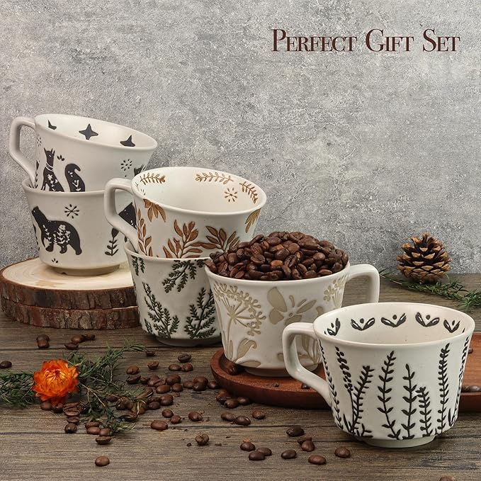 Ceramic Coffee Mug, 12 oz Novelty Unique Teacup with Large Handle, Stoneware Cup for Tea Mocha Latte Cappuccino Espresso (Butterfly)