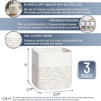 NaturalCozy Storage Cubes 11 Inch Cotton Rope Woven Baskets for Organizing, 3-Pack | Cube Storage Bin | Square Storage Baskets for Shelves Organizer, Classroom, Kids Toy Bins, Closet, Baby Nursery