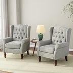 Accent Chair, Upholstered Armchair with Button Tufted High Back & Solid Wood Legs, Comfy Wingback Reading Single Sofa Chair for Small Spaces, Living Room, Bedroom (Light Grey, Set of 1)