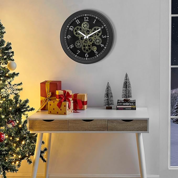 CLXEAST 15 Inch Real Moving Gear Wall Clock, Vintage Industrial Steampunk Metal Wall Clocks for Living Room Decor,Kitchen, Home Office,House Warming Gifts New Home