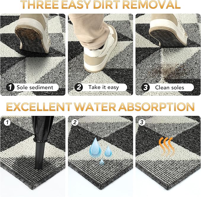 hicorfe Indoor Doormat,24"x35" Front Back Door Mat Rubber Backing Non Slip Door Mats,Low-Profile Absorbent Resist Dirt Entryway Doormat Inside Floor Mats for Entrance