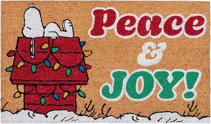 Gertmenian Peanuts Snoopy Coir Doormat - 2x3 Welcome Mat (2-Pack), Ideal for High Traffic Areas in Front Door, Garage, Entryway - Peace & Joy, 80023